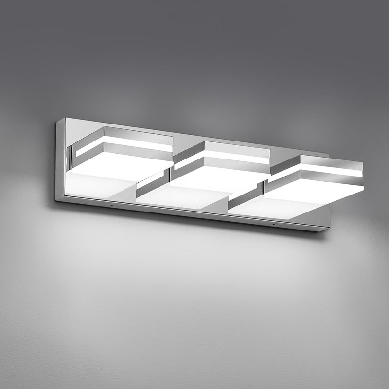 JZEKVN Modern LED Small Bathroom Lights Fixtures(3-Light),Stainless Steel Chrome Acrylic Wall Lighting,Vanity Lights for Bathroom Over Mirror(6000K 16in) - Image 1